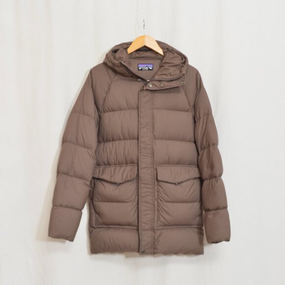 patagonia men's silent down parka in chocolate brown size xs - Picture 3 of 5